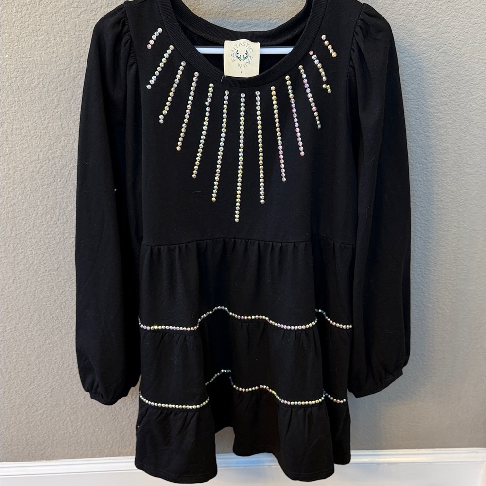 Fantastic Fawn Black Midi Dress with Pearl Accents